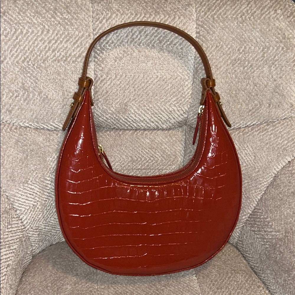 Croc-Embossed Brown Shoulder Bag